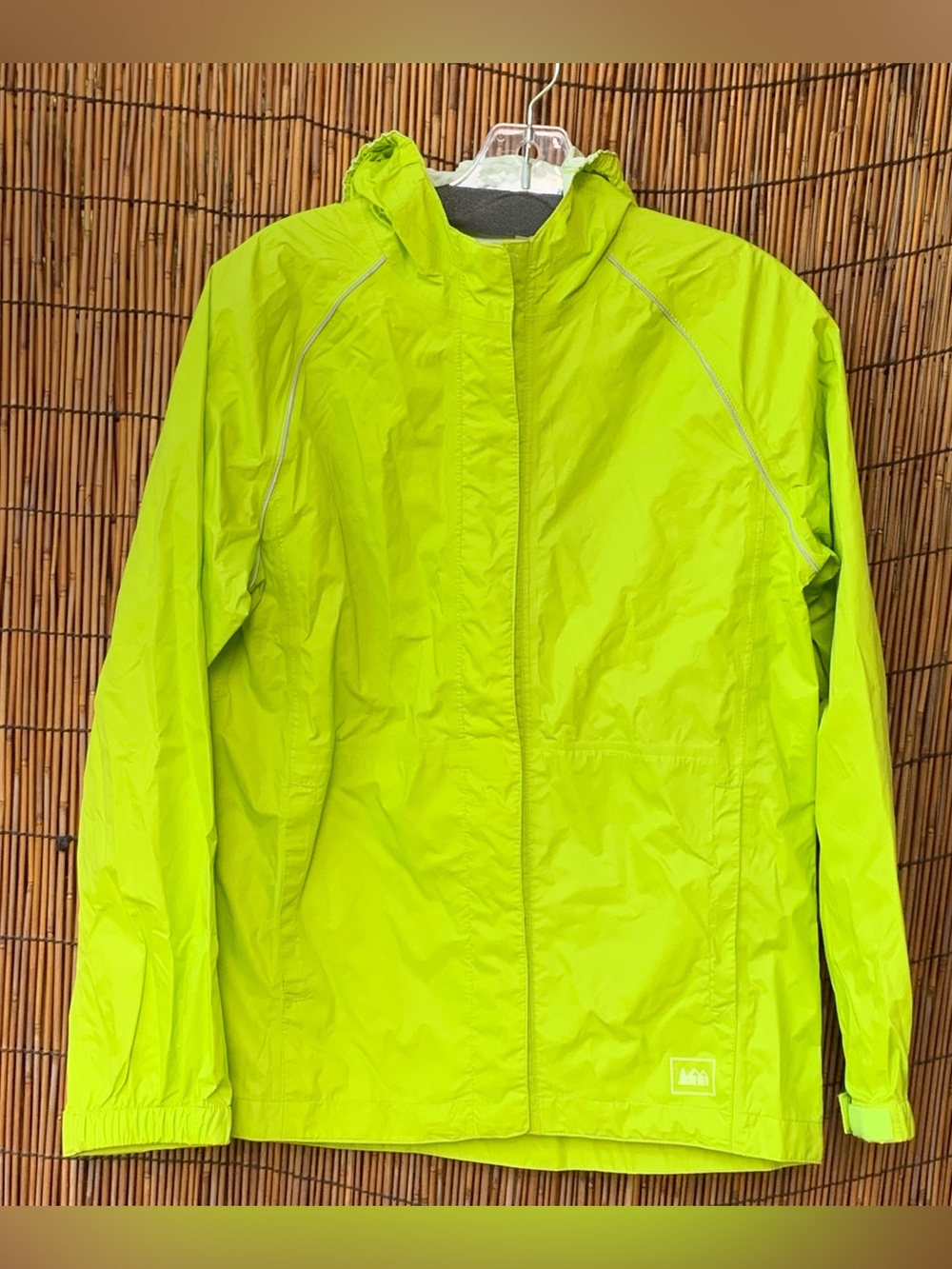 REI Bright Neon Kids Hooded Rain Jacket Large (14-16)